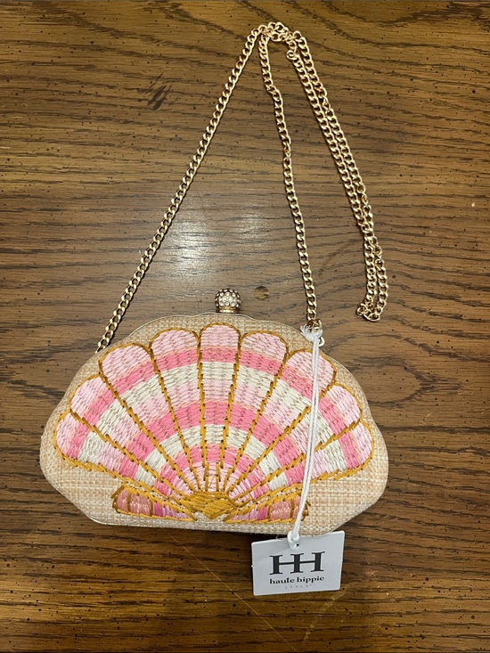 Haute Hippie Handbags - Haute Hippie Pink & Cream Shell-Embroidered Clutch with Gold Chain